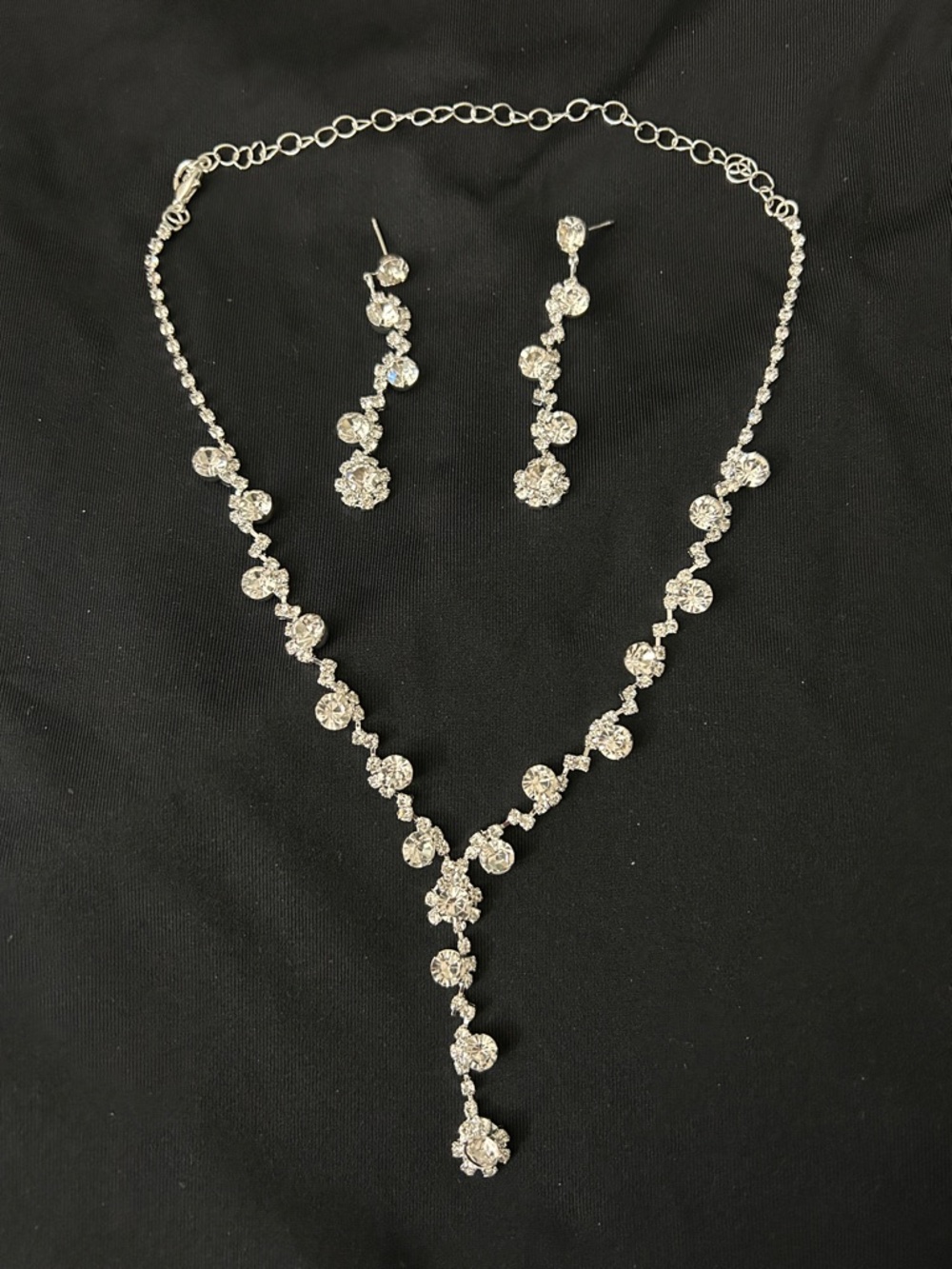 Silver Crystal Y-Drop Necklace and Matching Earrings - Clear